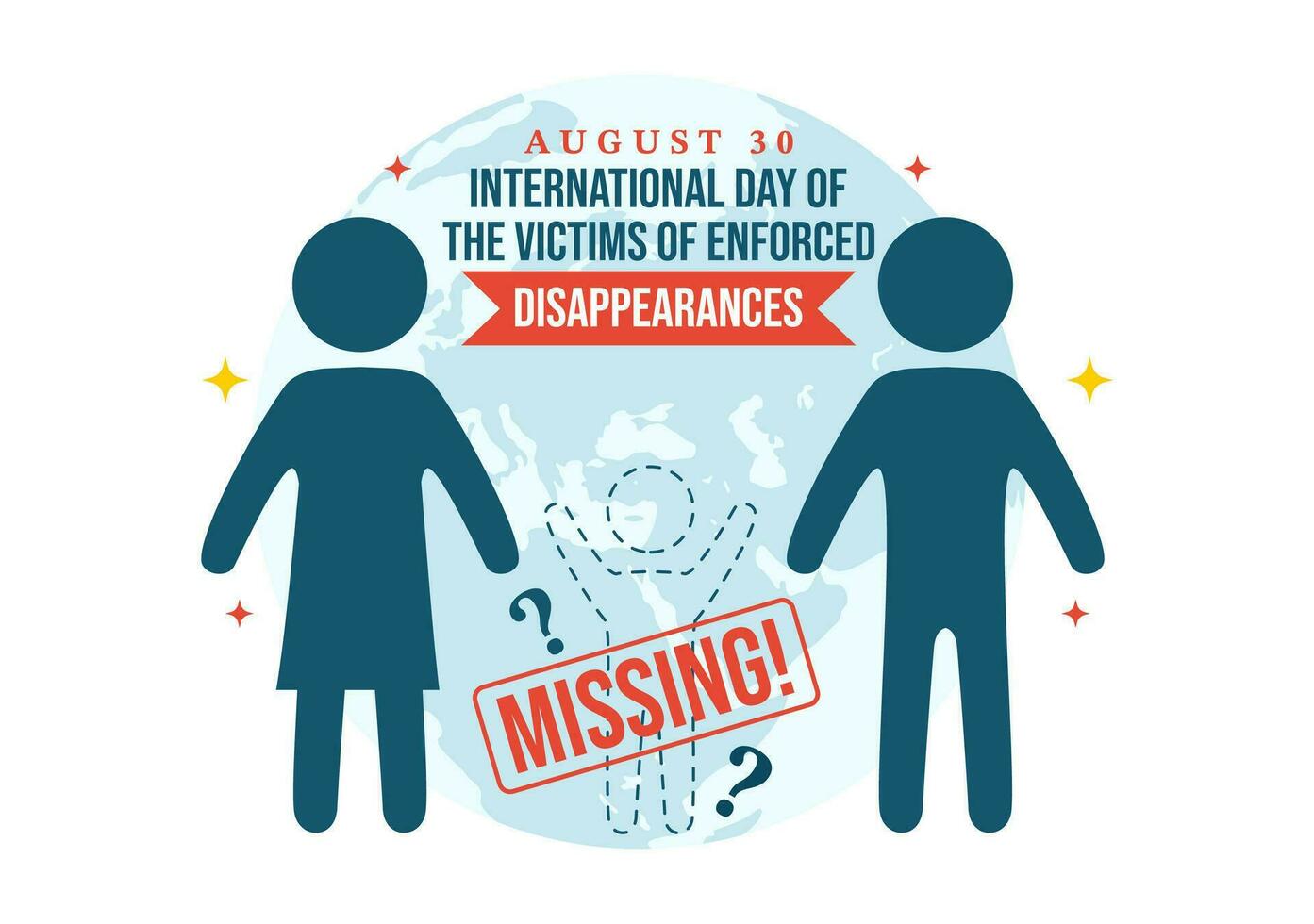 internationell dag av de offer av tvingas försvinnanden vektor illustration på augusti 30 med saknas person eller förlorat människor mallar