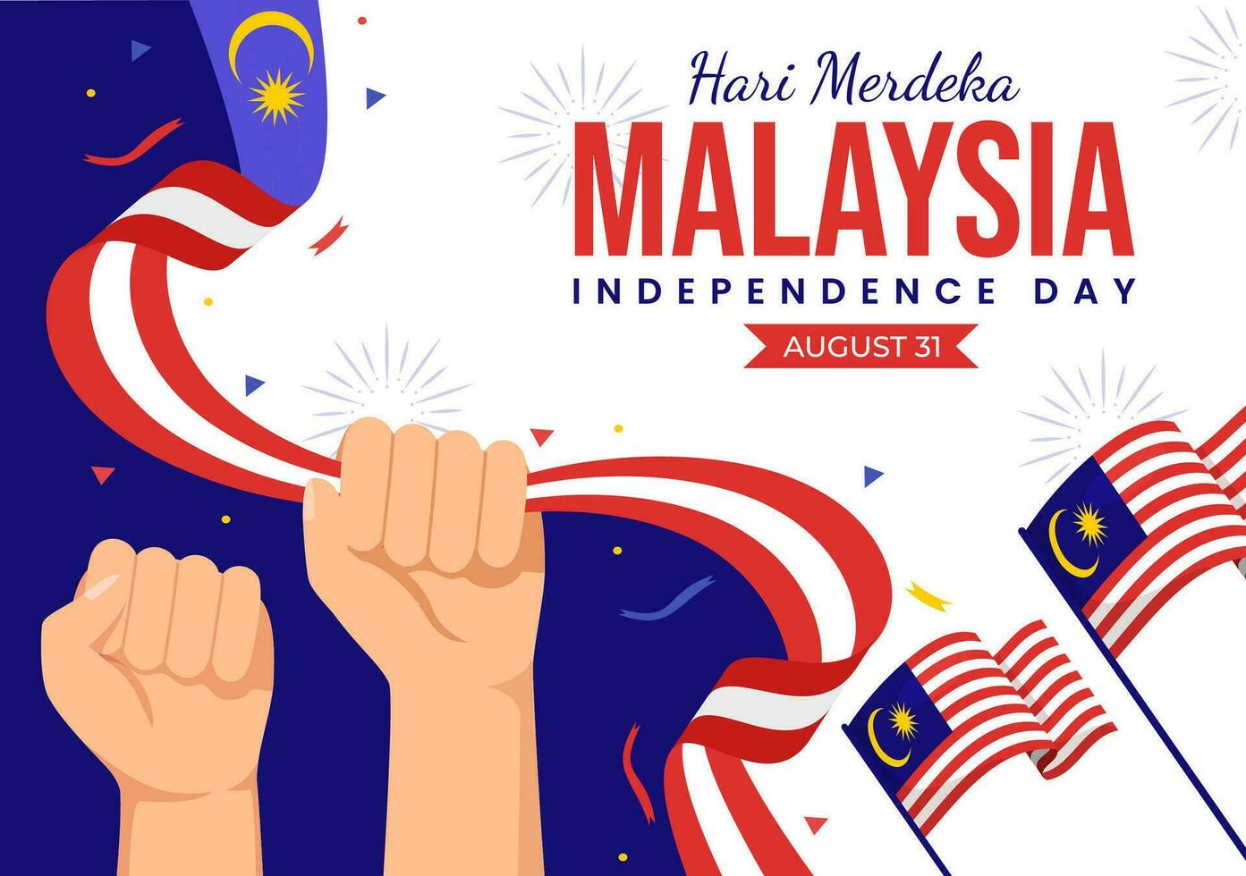 Malaysia Unabhängigkeit Tag Vektor Illustration auf 31 August mit winken Flagge im National Urlaub eben Karikatur Hand gezeichnet Hintergrund Vorlagen