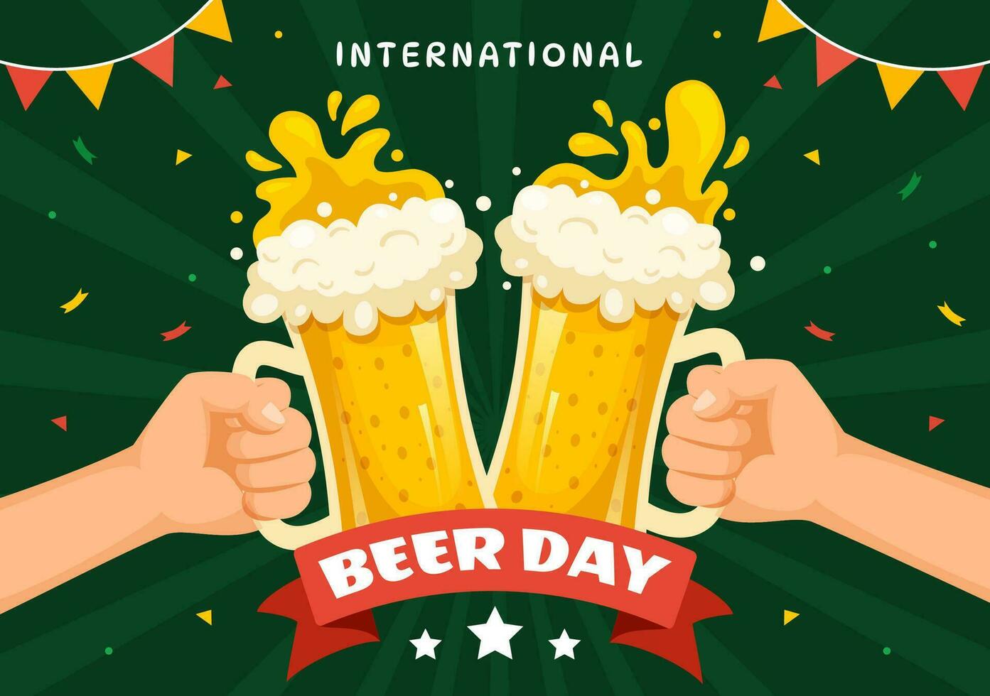 International Bier Tag Vektor Illustration mit Prost Biere Feier im eben Karikatur Hand gezeichnet Landung Seite Hintergrund Vorlagen