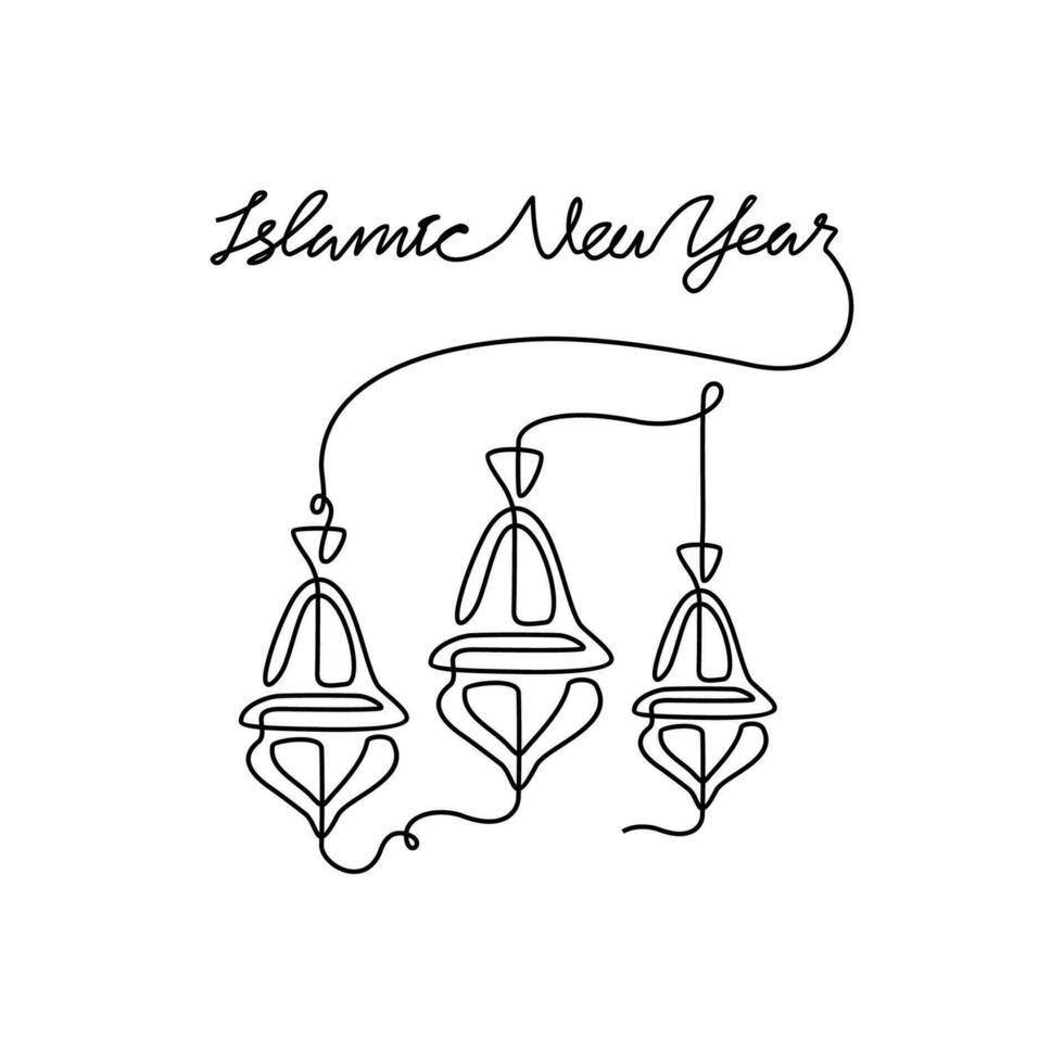 ett kontinuerlig linje teckning av islamic ny år. islamic Semester den där falls på de 1:a dag av Muharram av de lunar islamic kalender i enkel linjär stil. islamic design begrepp vektor illustration.