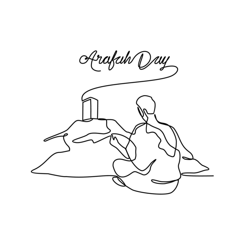 ett kontinuerlig linje teckning av arafah dag. islamic Semester den där falls på de 9:e dag av dhu al-hijjah av de lunar islamic kalender i enkel linjär stil. islamic design begrepp vektor illustration