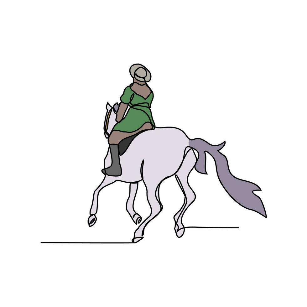 einer kontinuierlich Linie Zeichnung von Illustration von ein Soldat Reiten ein Pferd während Krieg. Soldat Reiten ein Pferd Konzept im einfach linear Stil kontinuierlich Linie. Soldat Konzept Vektor Illustration.