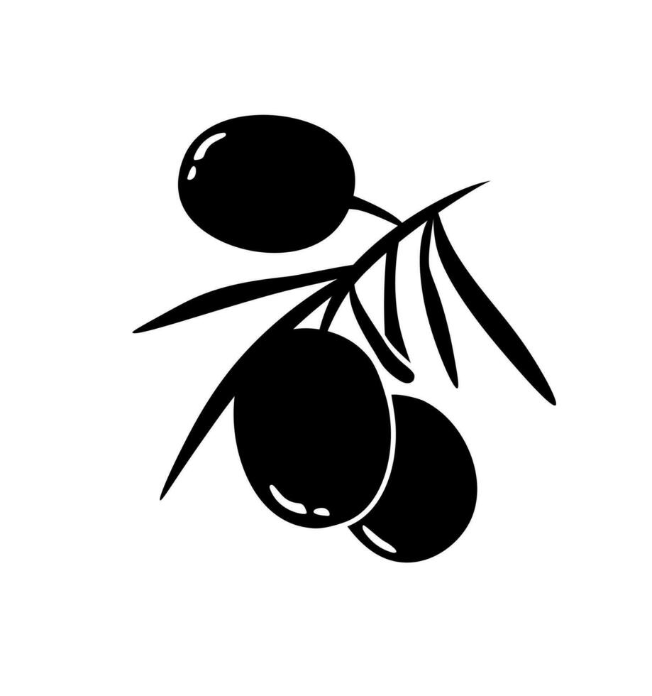 schwarz Olive Ast mit Früchte. einfach Symbol, Gliederung Silhouette isoliert auf Weiß Hintergrund. Vektor frisch organisch gesund natürlich Lebensmittel. Olive Öl Logo branding Design Element.