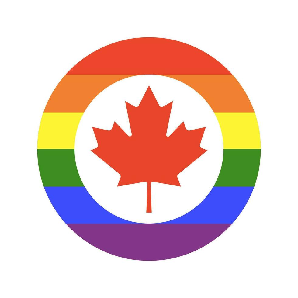 Kanada lgbt Regenbogen Flagge. Stolz Kreis Symbol. lesbisch, Fröhlich Zeichen isoliert auf ein Weiß Hintergrund. vektor