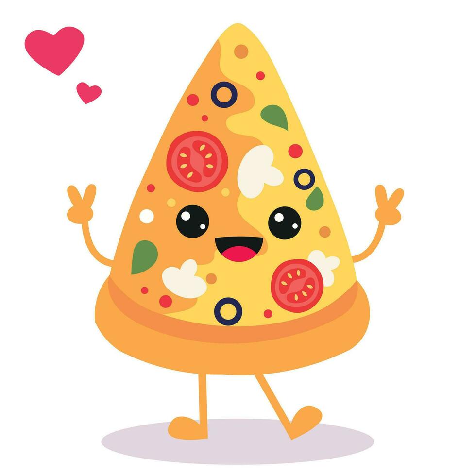 glücklich lächelnd kawaii süß Pizza Scheibe. Vektor eben Karikatur Charakter Illustration Symbol Design. isoliert auf Weiß Hintergrund. Pizza, schnell Essen