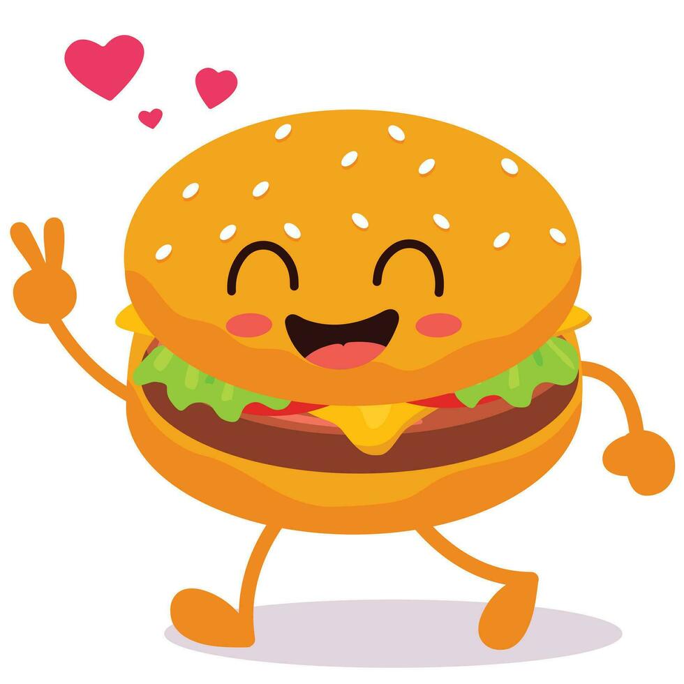 glücklich lächelnd kawaii süß Burger. Vektor eben Karikatur Charakter Illustration Symbol Design. isoliert auf Weiß Hintergrund. Burger, schnell Essen