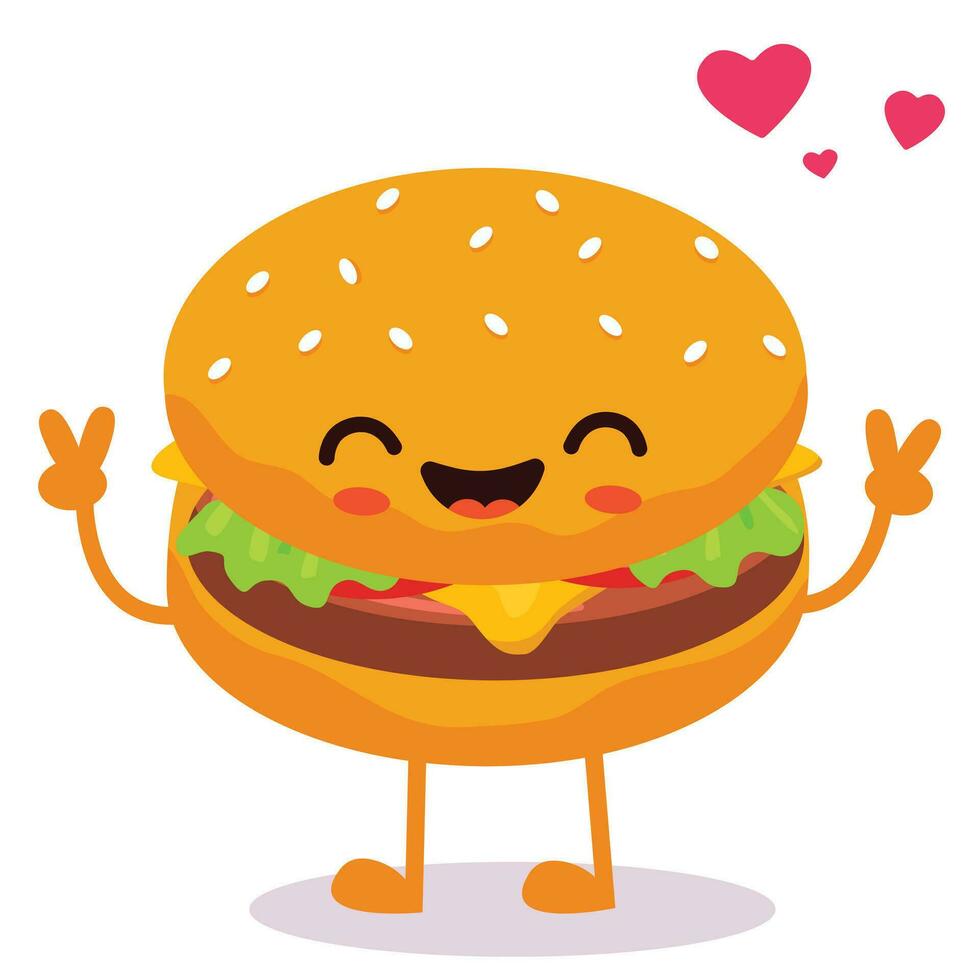 glücklich lächelnd kawaii süß Burger. Vektor eben Karikatur Charakter Illustration Symbol Design. isoliert auf Weiß Hintergrund. Burger, schnell Essen