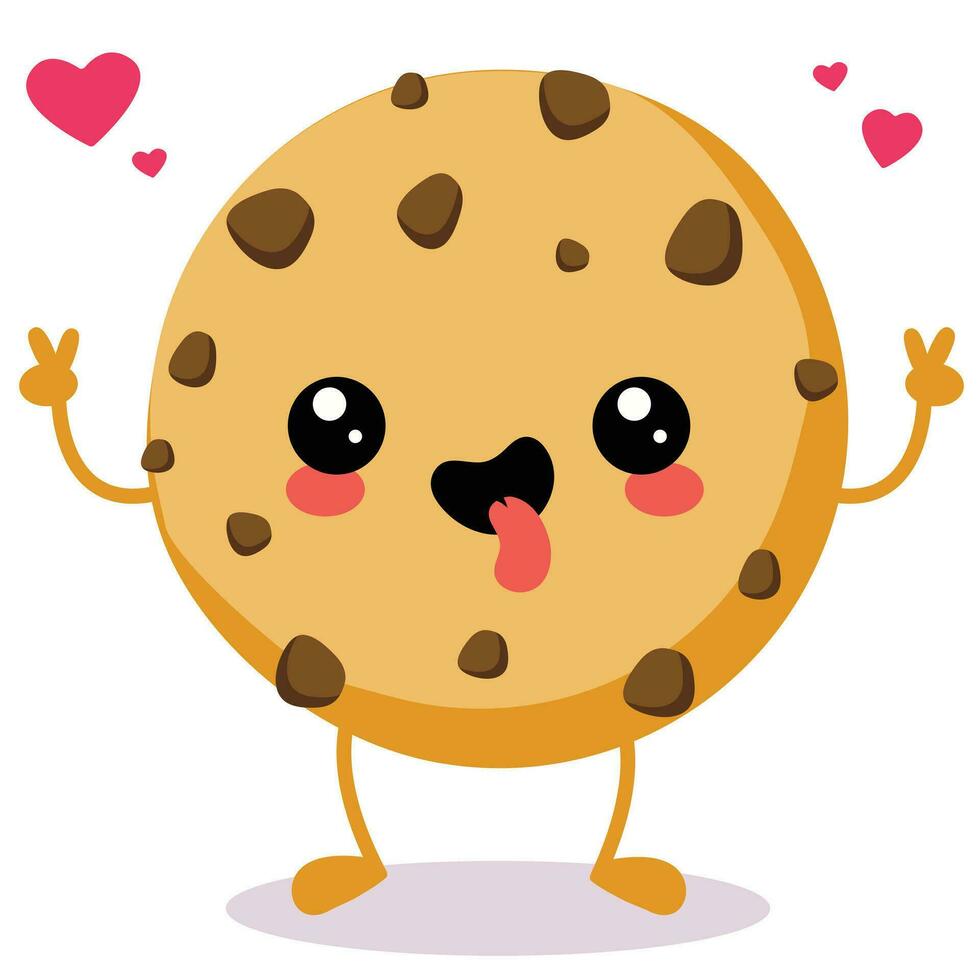 söt choklad chip kaka tecknad serie karaktär med Lycklig ansikte vektor illustration