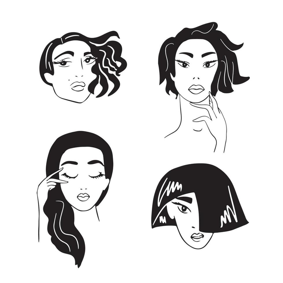 ansikten av skön flickor logo.silhuette.mode industri.vektor illustration. vektor