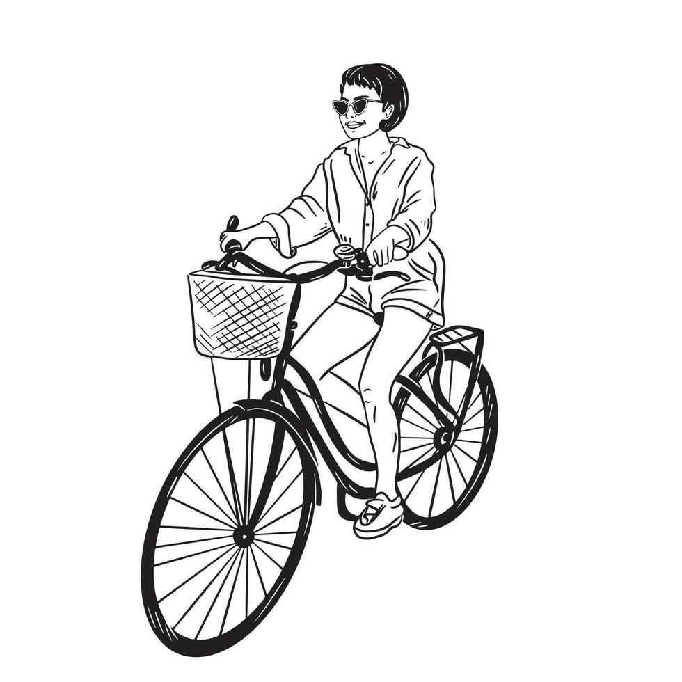 das Mädchen Reisen durch Fahrrad .Reise, Reisen. radfahren.vektor Illustration. vektor