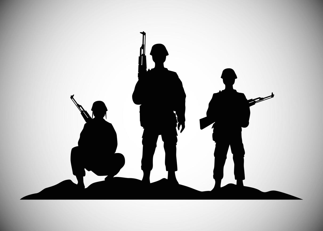 Militärsoldaten mit Waffen Silhouetten Figuren Ikonen vektor