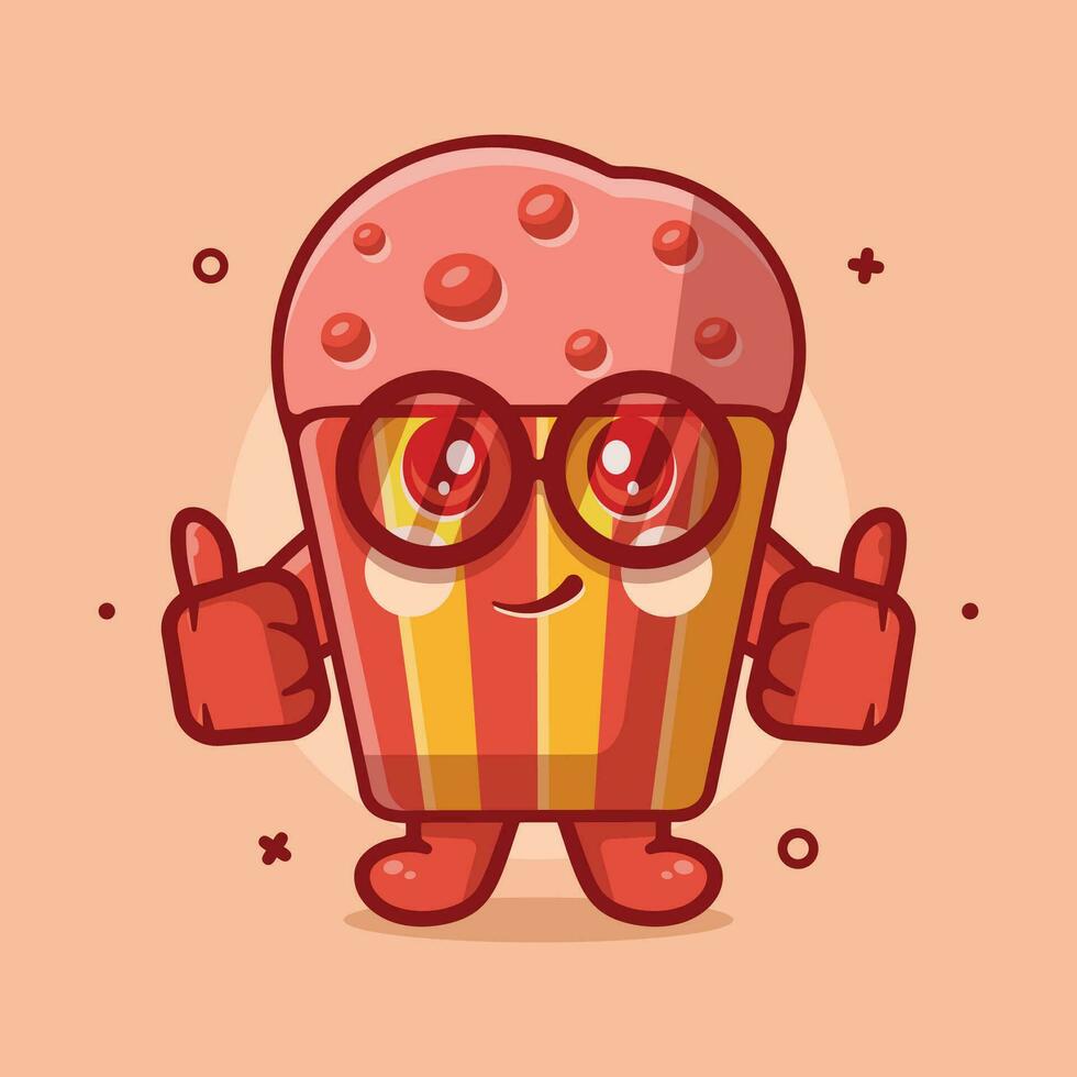 komisch Muffin Kuchen Charakter Maskottchen mit Daumen oben Hand Geste isoliert Karikatur im eben Stil Design vektor