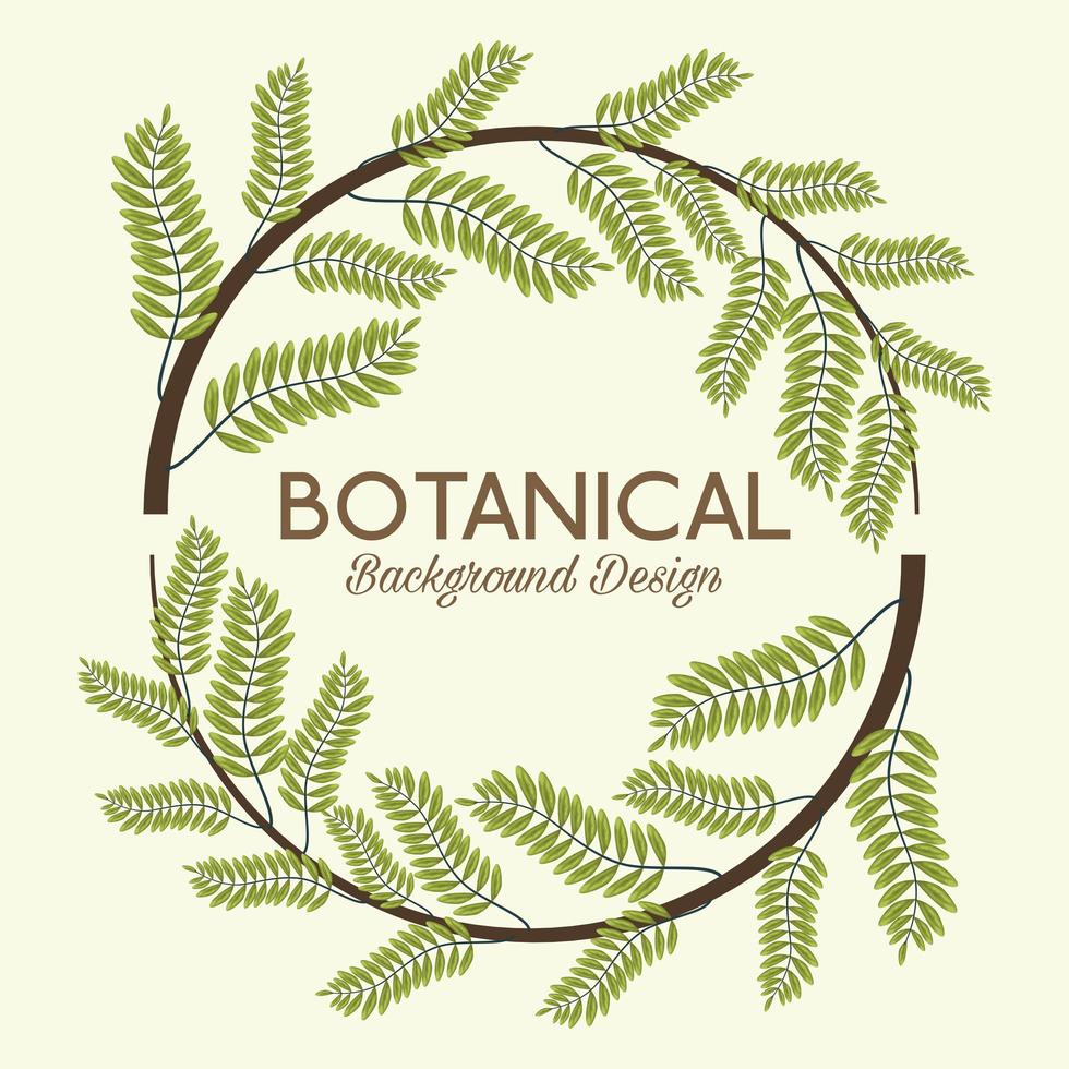 tropische Blätter im kreisförmigen Rahmen und im botanischen Hintergrunddesign der Beschriftung vektor