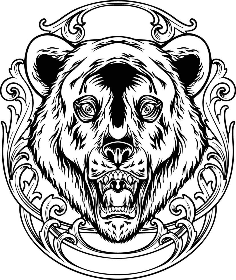 graverat vildmark årgång ram med grizzly Björn översikt vektor illustrationer för din arbete logotyp, handelsvaror t-shirt, klistermärken och märka mönster, affisch, hälsning kort reklam företag