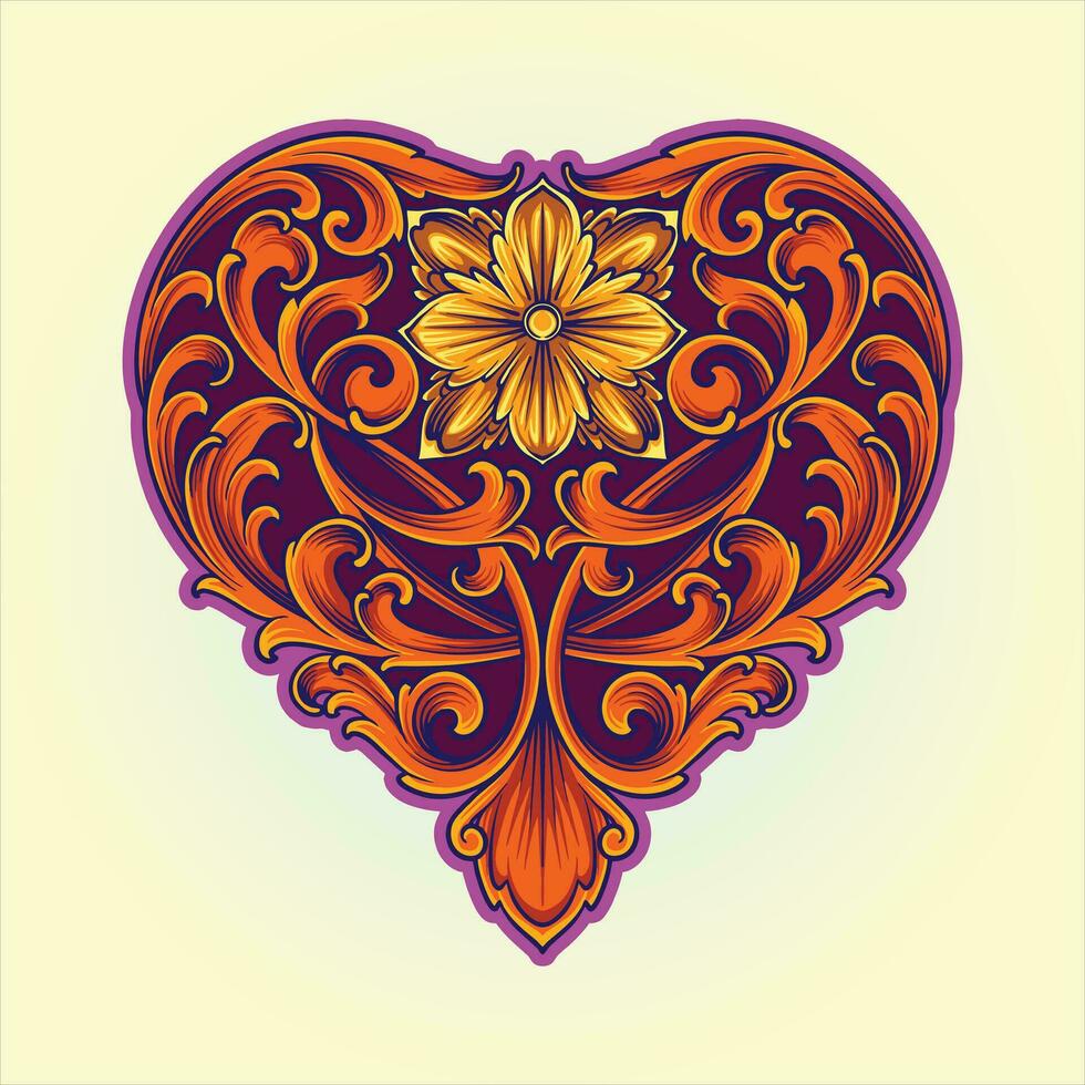 kompliziert Gravur Blütenblätter Ornament Herz gestalten Vektor Abbildungen zum Ihre Arbeit Logo, Fan-Shop T-Shirt, Aufkleber und Etikette Entwürfe, Poster, Gruß Karten Werbung Geschäft Unternehmen