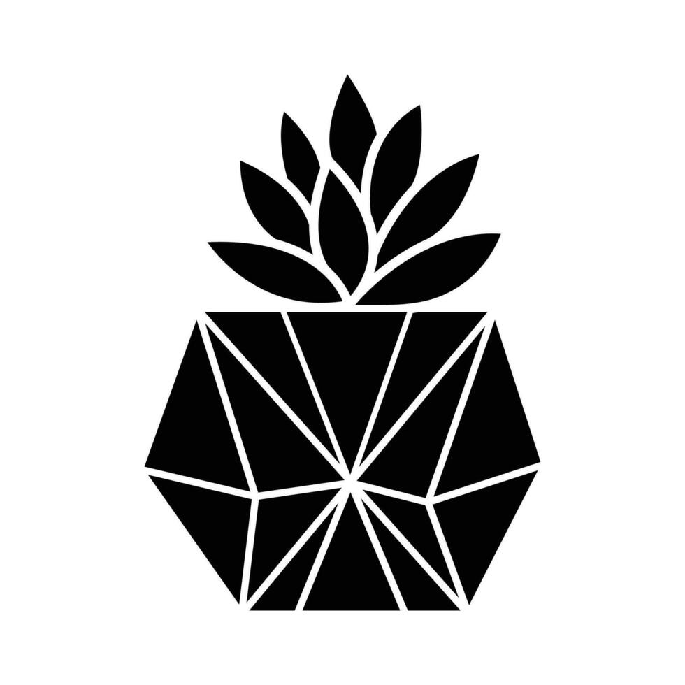 sechseckig Topf klein Schreibtisch Kaktus Pflanze zum Haus Dekoration Vektor Symbol schwarz Silhouette isoliert auf Platz Weiß Hintergrund. einfach eben minimalistisch umrissen Karikatur Zeichnung. botanisch Garten Kunst