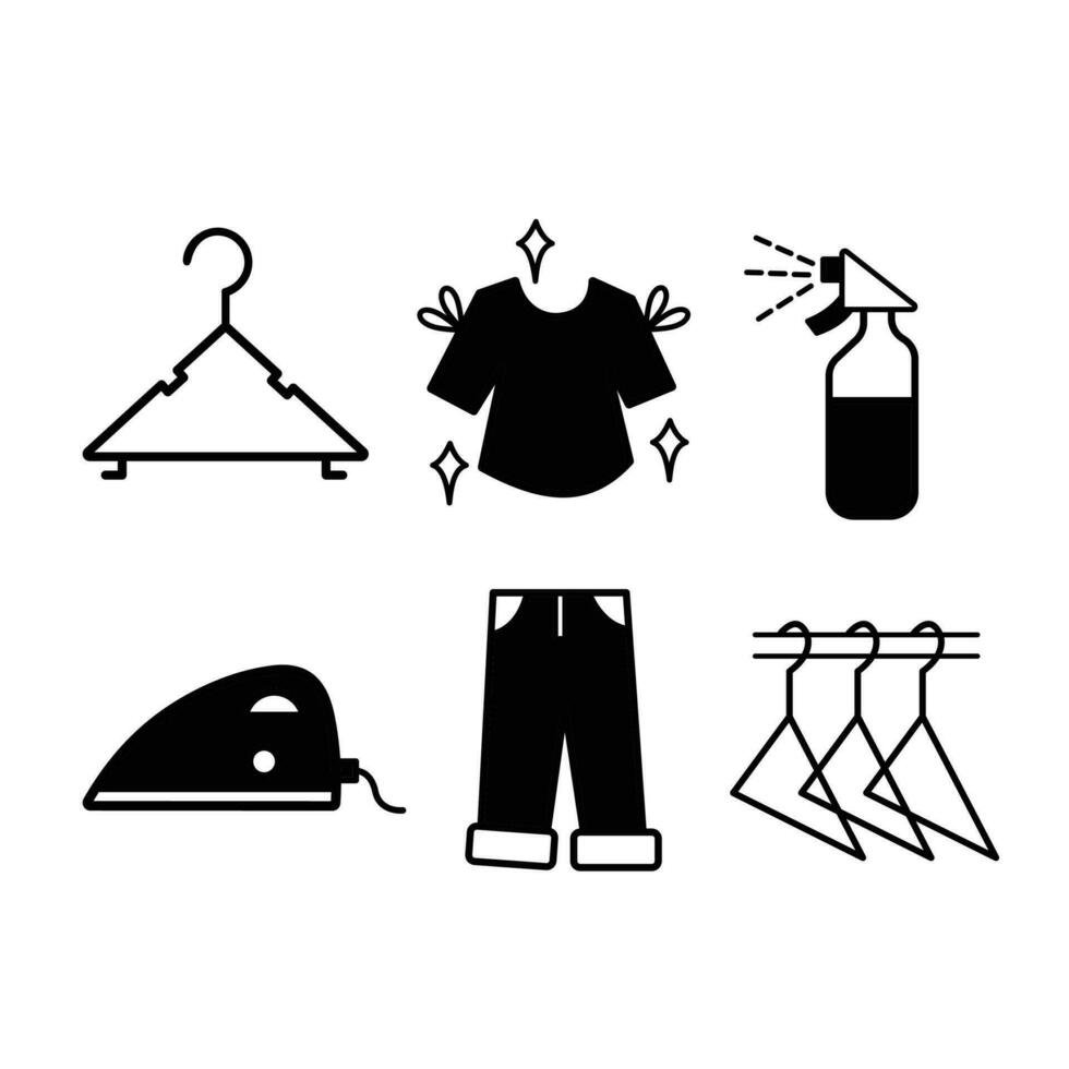 Kleiderschrank persönlich Kleidung Vektor Symbol schwarz Silhouette einstellen Gliederung isoliert auf Platz Weiß Hintergrund. einfach eben Karikatur umrissen Zeichnung.