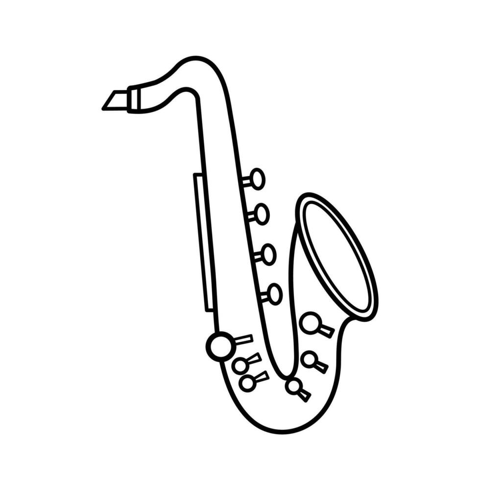 ett enda saxofon trumpet musikalisk instrument vektor ikon översikt isolerat på fyrkant vit bakgrund. enkel platt minimalistisk musikalisk instrument objekt teckning.