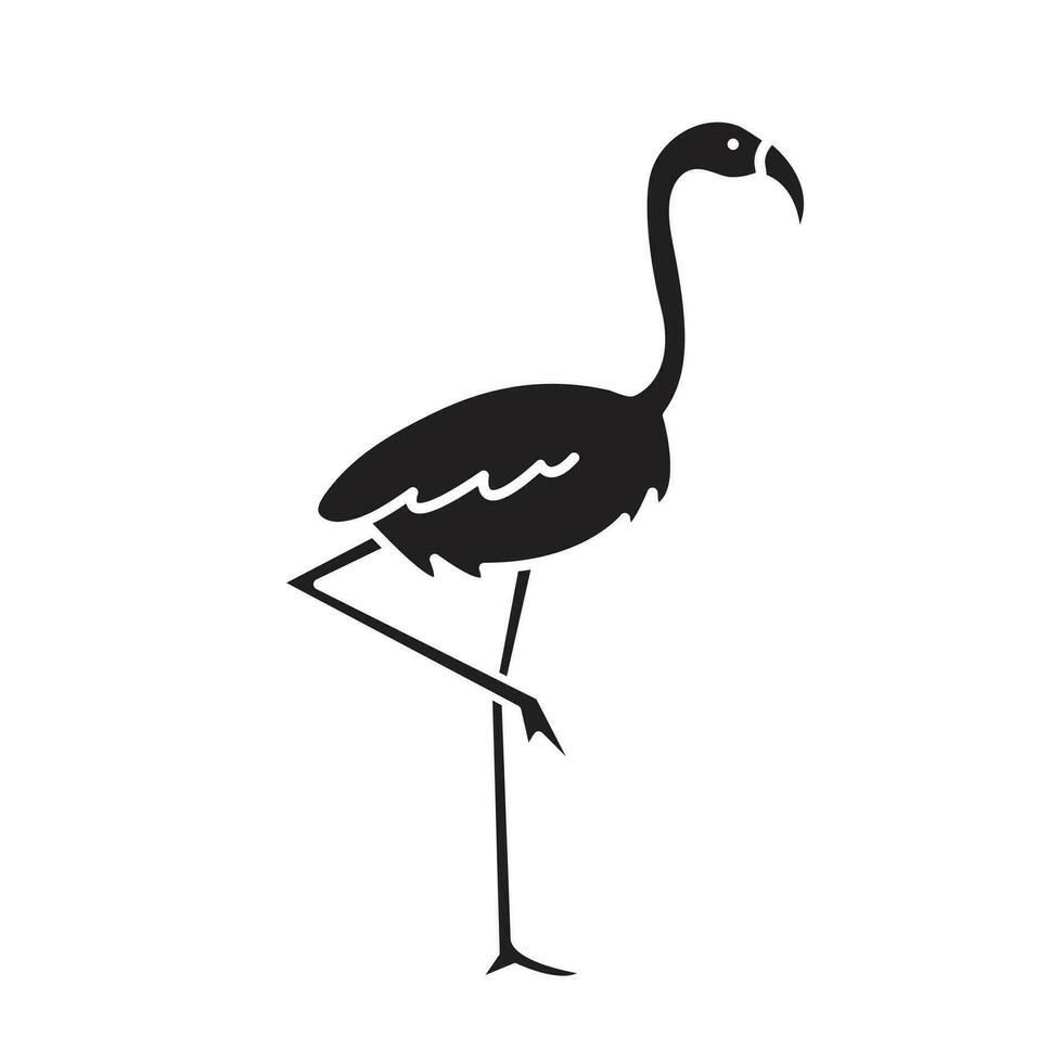 Flamingo Vogel Vektor Symbol schwarz Silhouette Gliederung isoliert auf Platz Weiß Hintergrund. einfach eben Meer Marine Tier Kreaturen umrissen Karikatur Zeichnung. Stand auf einer Bein Vogel.