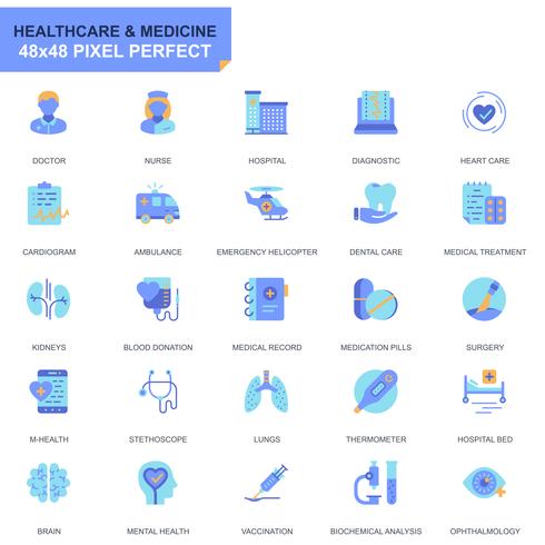 Enkel uppsättning sjukvård och medicinska plattformsikoner för webbplats- och mobilapps vektor