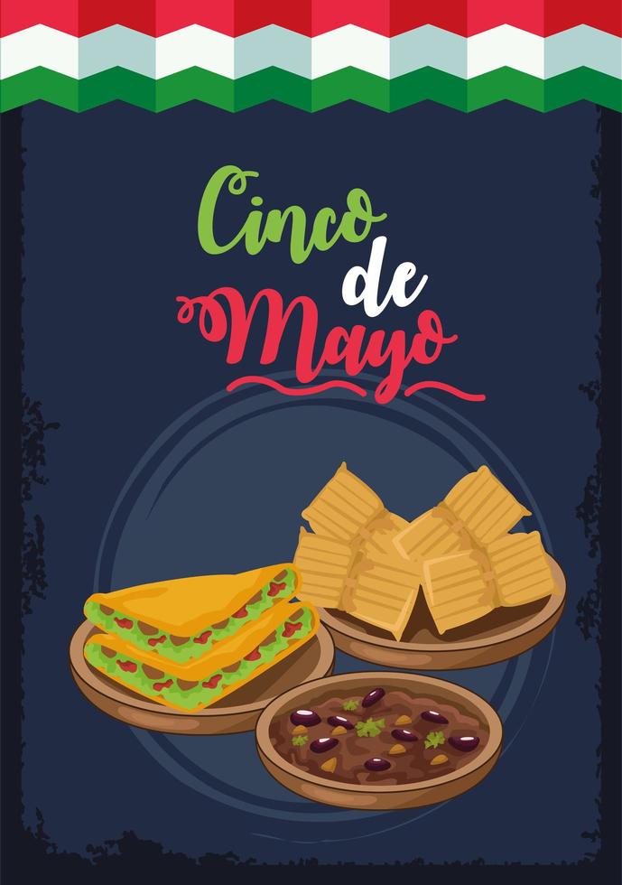 cinco de mayo firande med mexikansk flagga och mat vektor