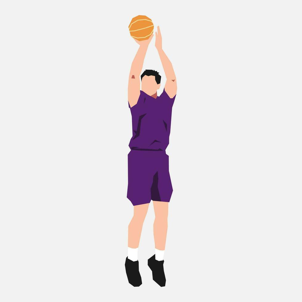 basketboll idrottare är spelar och kasta en basketboll. kan vara Begagnade för basketboll, sport, aktivitet, Träning, etc. platt vektor illustration.