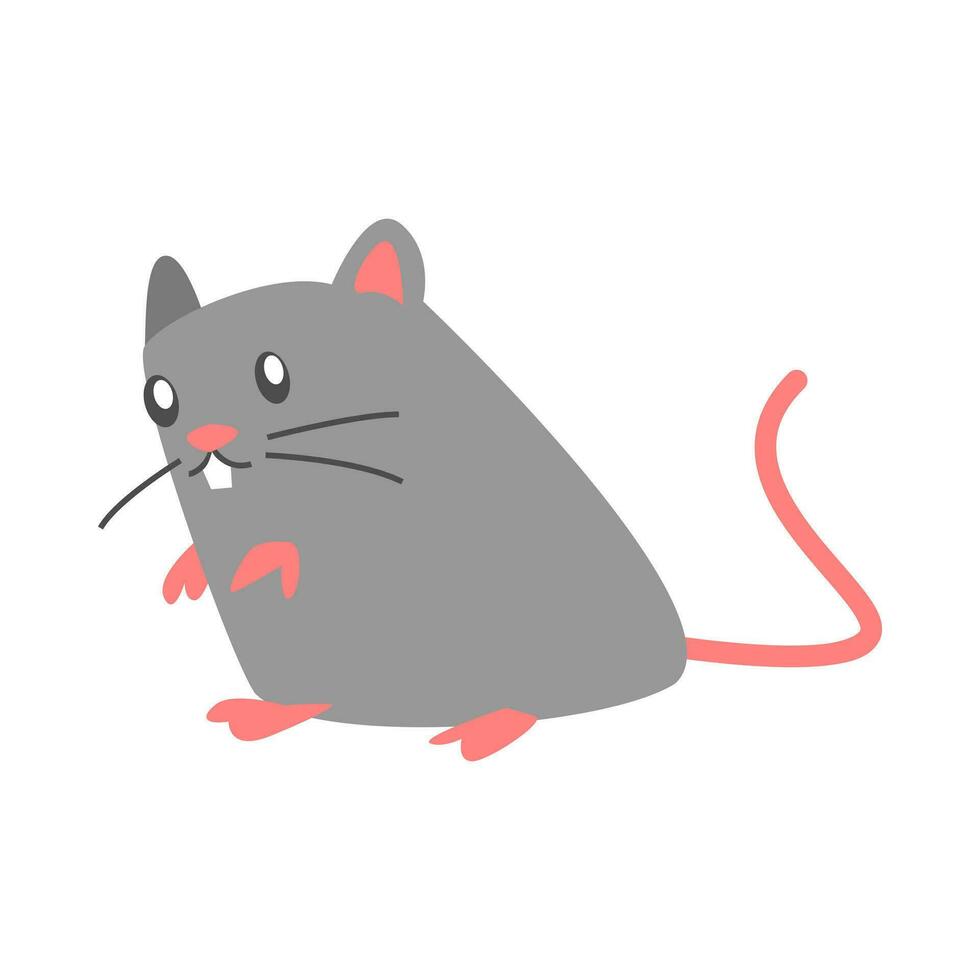 süß Single Ratte im eben Karikatur Stil. Mäuse, Maus, Tier, Nagetier. Vektor Grafik.