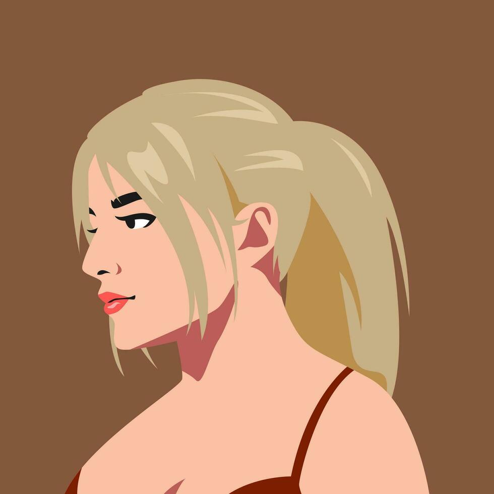 Benutzerbild ein schön und sexy Frau Gesicht mit ein blond Pferdeschwanz Frisur. Seite Sicht. Vektor Grafik.