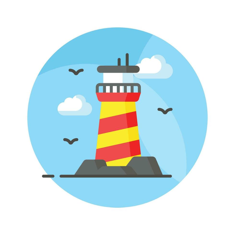 en torn som innehåller en fyr ljus till varna eller guide fartyg på hav, väl designad ikon av fyr vektor