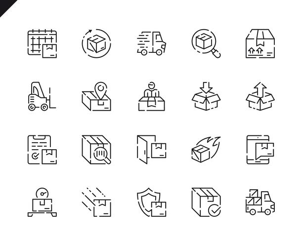 Enkel uppsättning leveranslinjeikoner för webbplats- och mobilapps. vektor