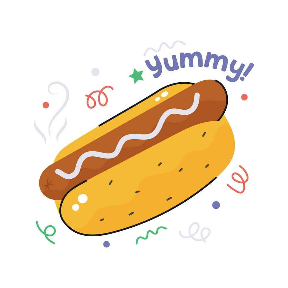 heiß Hund Burger Vektor Design, Hand gezeichnet Symbol von schnell Essen im modern Stil