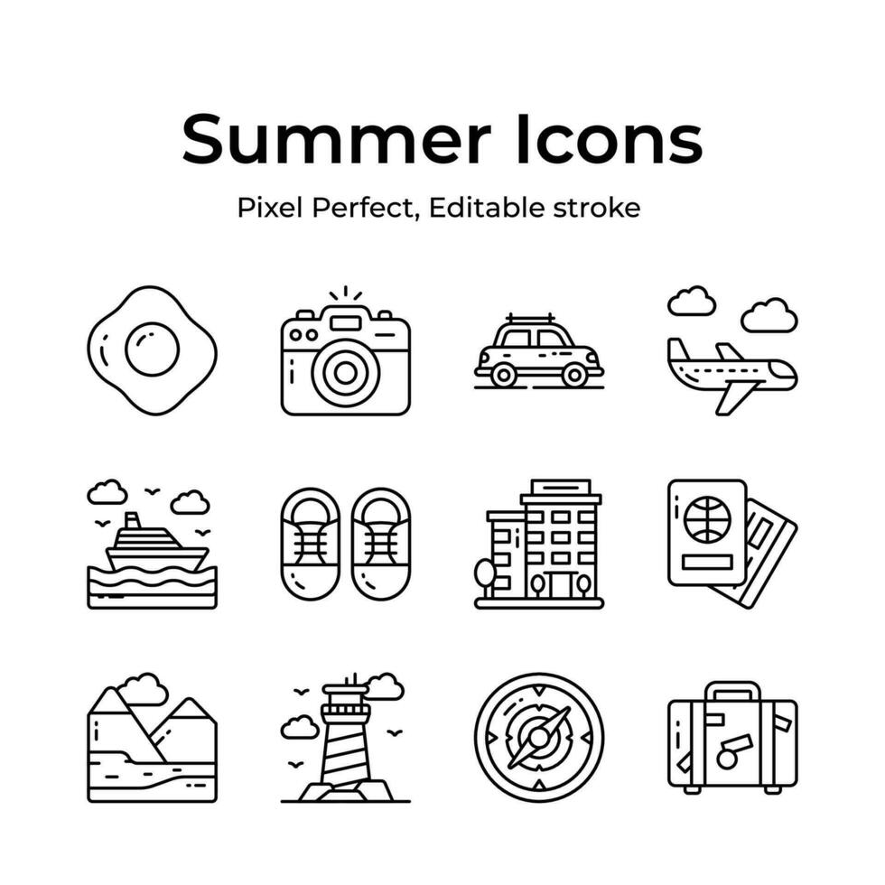 fira de solig säsong med en olika uppsättning av sommar ikoner, lätt till använda sig av och ladda ner vektorer