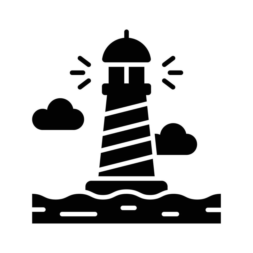 en torn som innehåller en fyr ljus till varna eller guide fartyg på hav, väl designad ikon av fyr vektor