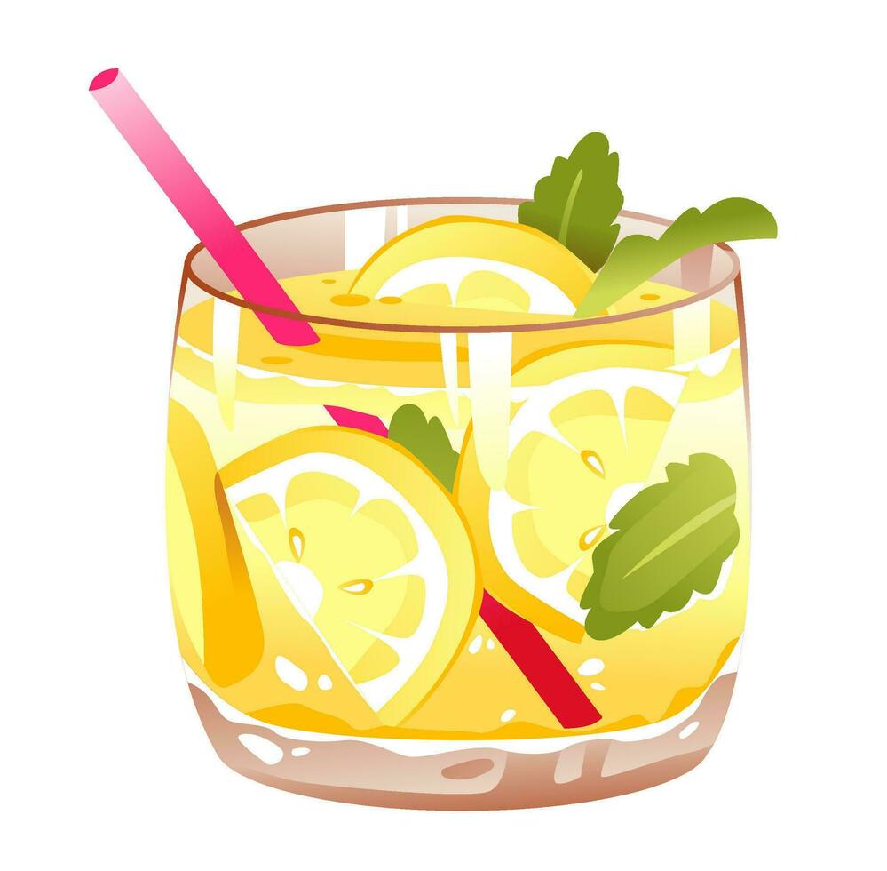 uppfriskande cocktail med citron, kalk och mynta. tecknad serie vektor illustration.