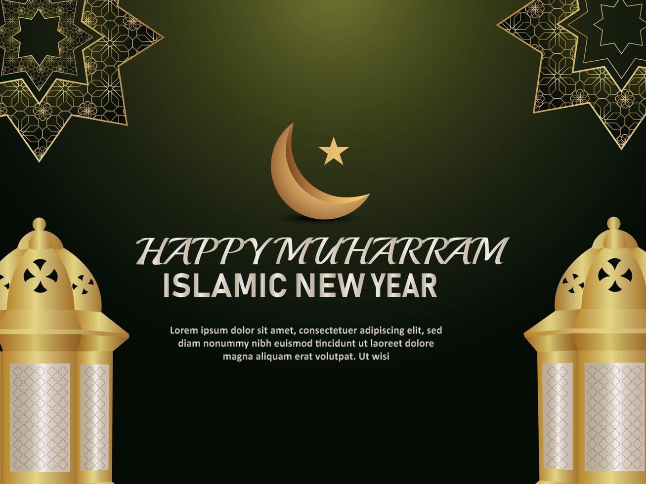 glückliche muharram islamische neujahrsfeiergrußkarte mit vektorillustration vektor