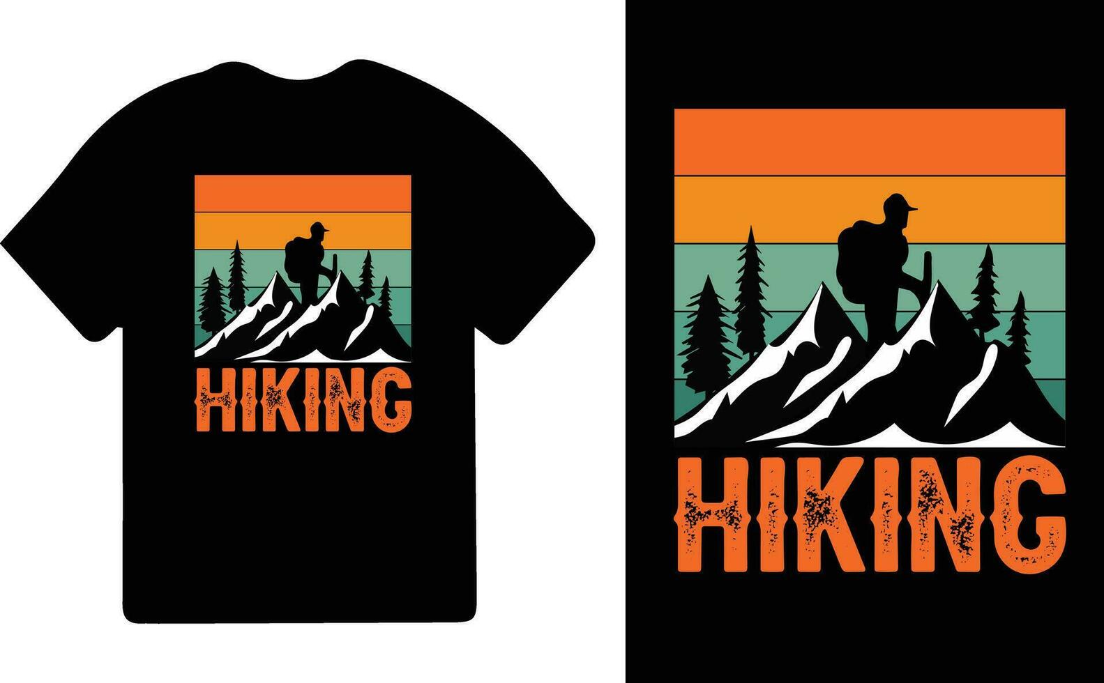 Wandern T-Shirt Design. wild, Berg, Wanderer, und Abenteuer Silhouetten Vektor Illustration