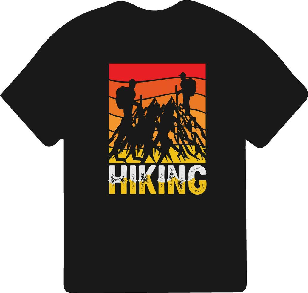 Wandern T-Shirt Design. wild, Berg, Wanderer, und Abenteuer Silhouetten Vektor Illustration.