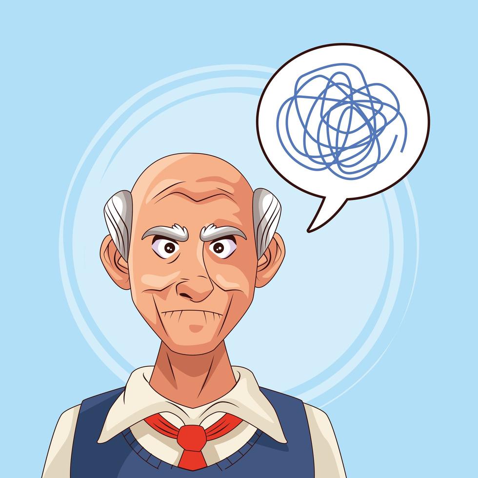 gammal man patient av Alzheimers sjukdom med klotter i pratbubblan vektor