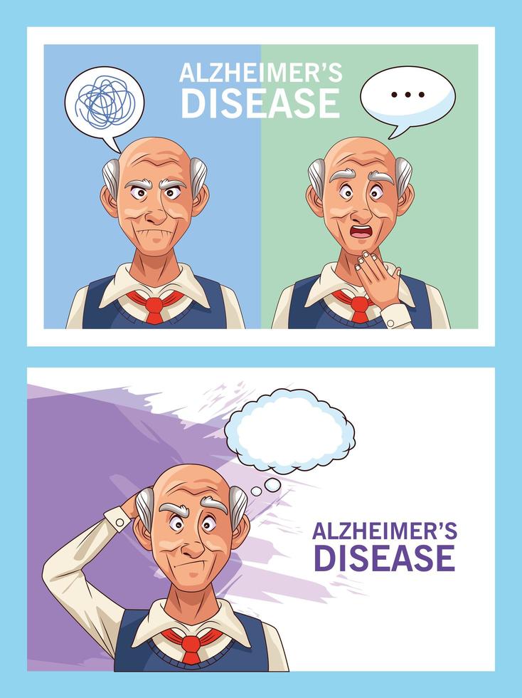 Alte Männer Patienten mit Alzheimer-Krankheit mit Sprechblasen vektor