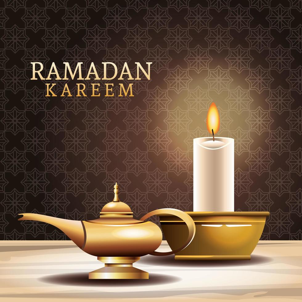 Ramadan Kareem Feier mit Zauberlampe und Kerze vektor