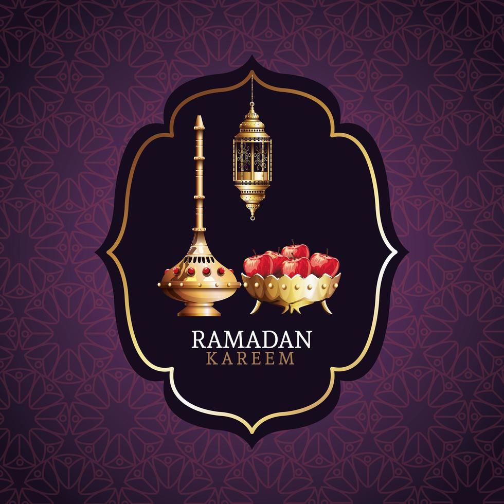 Ramadan Kareem Feier mit goldenem Kelch und Äpfeln vektor