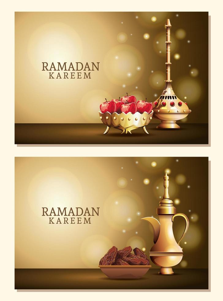 Ramadan Kareem Feier mit goldenen Utensilien und Äpfeln vektor