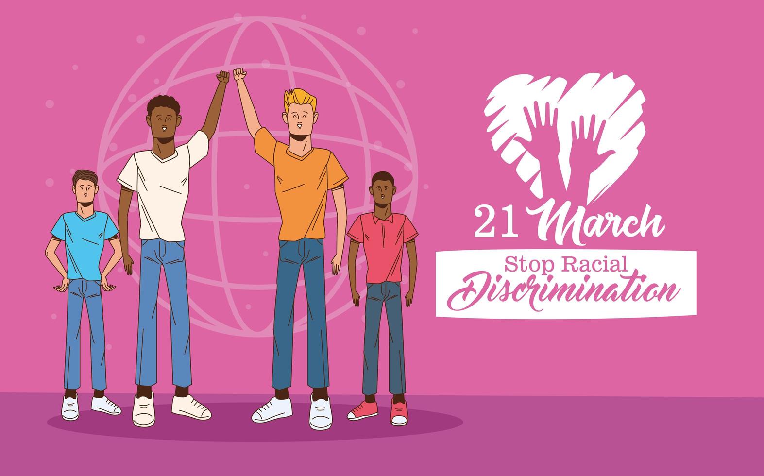 Stop Rassismus International Day Poster mit interracial Männer Charaktere vektor