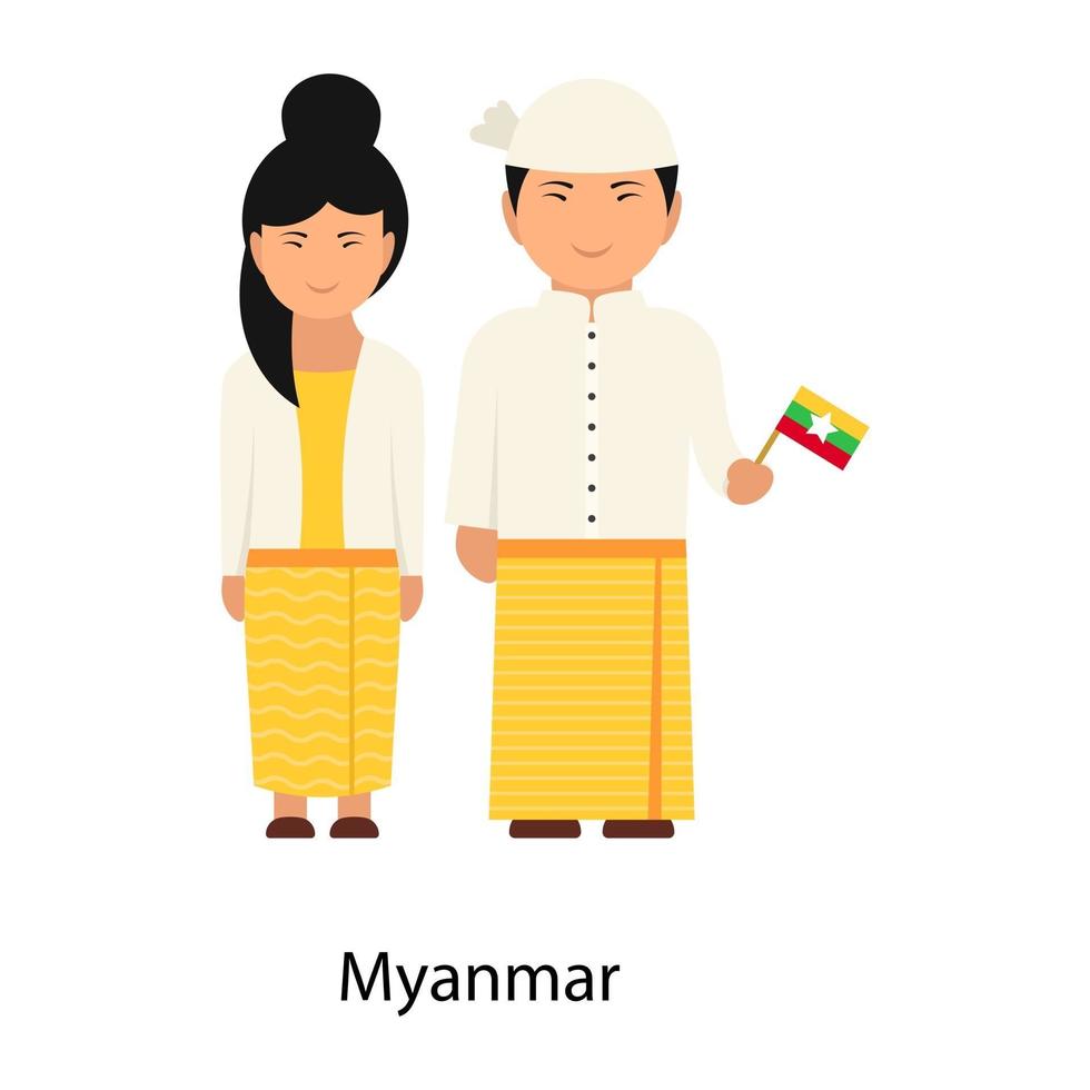 tragendes myanmar-outfit vektor