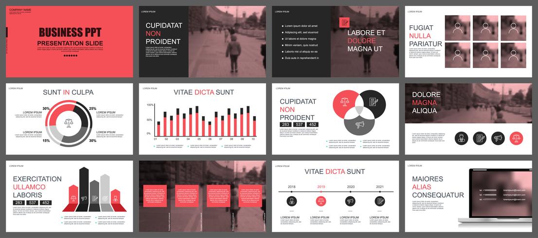 Rote und schwarze Business-Präsentation Folien Vorlagen von Infografik-Elementen vektor