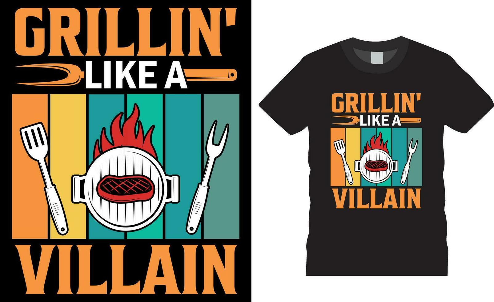 grilla' tycka om en skurk rolig cookout bbq grilla herr- t-shirt design vektor template.grilling' tycka om en skurk