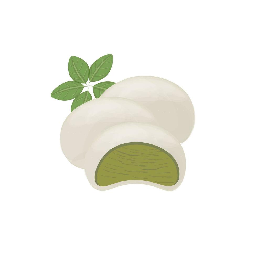 japanisch Mochi Illustration Logo mit Matcha Eis Sahne Füllung vektor