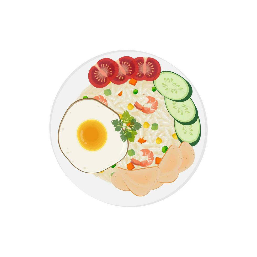 kinesisk friterad ris illustration logotyp med blandad skaldjur och grönsaker vektor