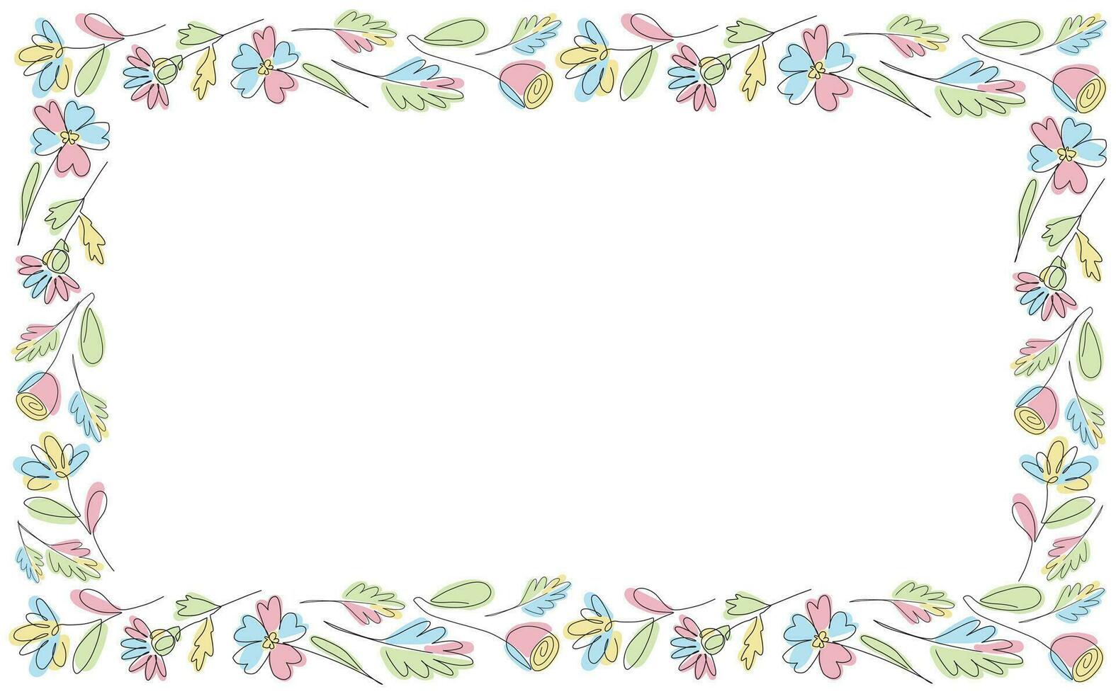 Vektor einer Linie Blumen rahmen, Pastell- Blumen- Rechteck Grenze, einfach Hochzeit Pflanze Einladung Karte