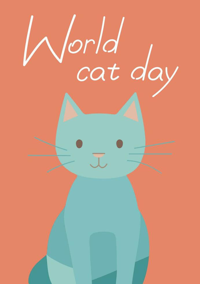 platt vektor katt affisch, internationell värld katt dag, augusti pott Semester, söt sällskapsdjur kort, kattunge firande baner